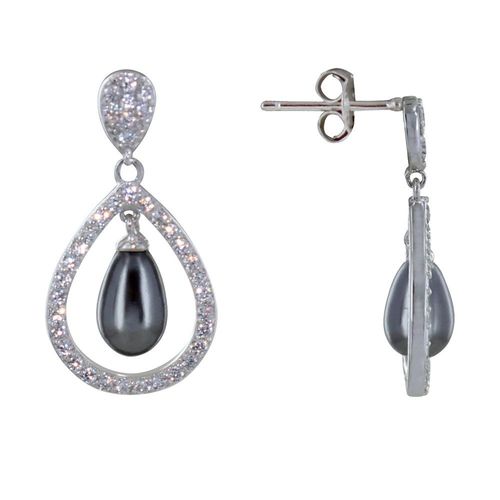 Les Poulettes Bijoux - Boucles D'oreilles Argent Rhodié Goutte De Strass Perle D'imitation
