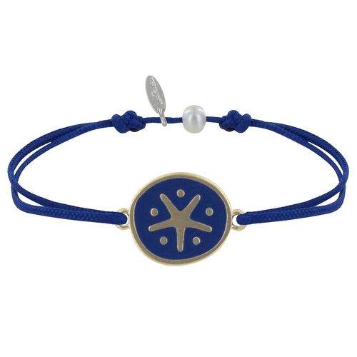 Les Poulettes Bijoux - Bracelet Lien Médaille En Laiton Etoile Émaillée Bleue