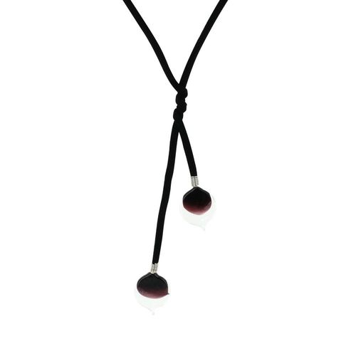 Les Poulettes Bijoux - Collier Verre Deux Feuilles Noires