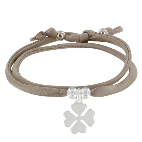 Les Poulettes Bijoux - Bracelet Double Tour Lien Satin Et Trèfle Argent
