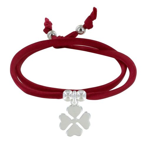 Les Poulettes Bijoux - Bracelet Double Tour Lien Satin Et Trèfle Argent
