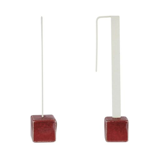 Les Poulettes Bijoux - Boucles D'oreilles Crochet Plat Métal Argenté Et Cubes Céramique