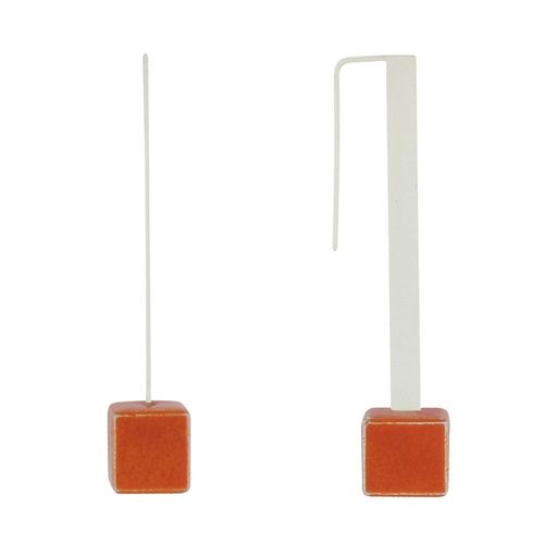 Les Poulettes Bijoux - Boucles D'oreilles Crochet Plat Métal Argenté Et Cubes Céramique