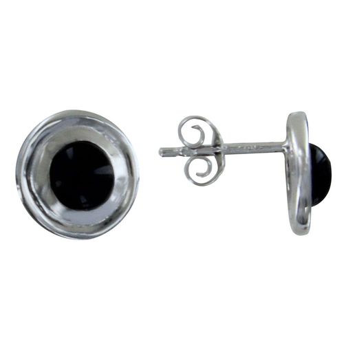 Les Poulettes Bijoux - Boucles D'oreilles Argent Puces Disque En Argent Et Perle D'agate Noire