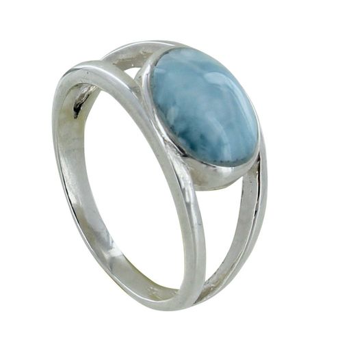 Les Poulettes Bijoux - Bague Argent Ovale De Larimar Et D'argent