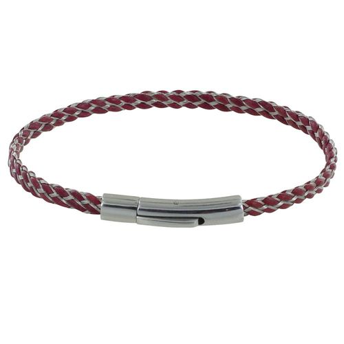 Les Poulettes Bijoux - Bracelet Mixte Cuir Et Acier Tréssé Plat