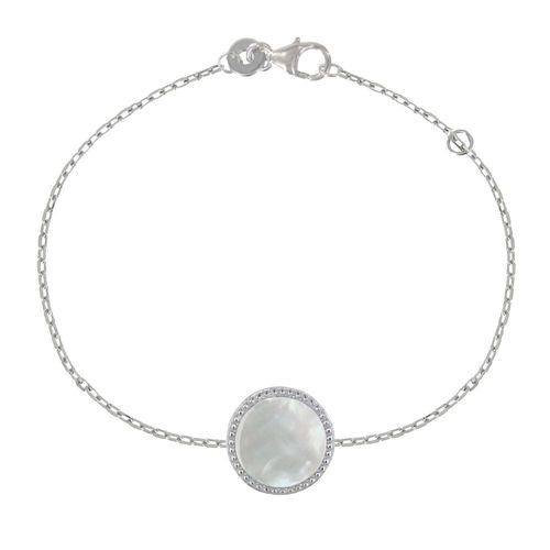 Les Poulettes Bijoux - Bracelet Argent Rhodié Rond De Nacre Ivoire
