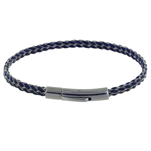 Les Poulettes Bijoux - Bracelet Mixte Cuir Et Acier Tréssé Plat