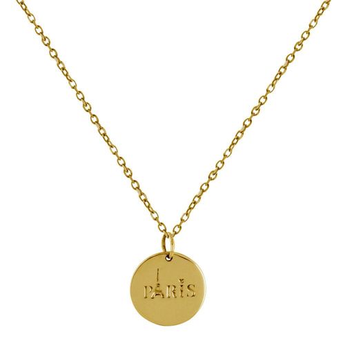Les Poulettes Bijoux - Collier Plaqué Or Médaille Ronde Gravée Paris
