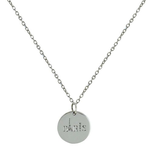 Les Poulettes Bijoux - Collier Argent Médaille Ronde Gravée Paris