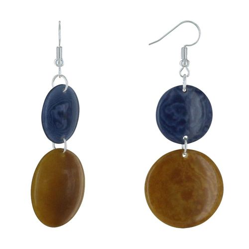 Les Poulettes Bijoux - Boucles D'oreilles Deux Pastilles De Tagua Bicolore
