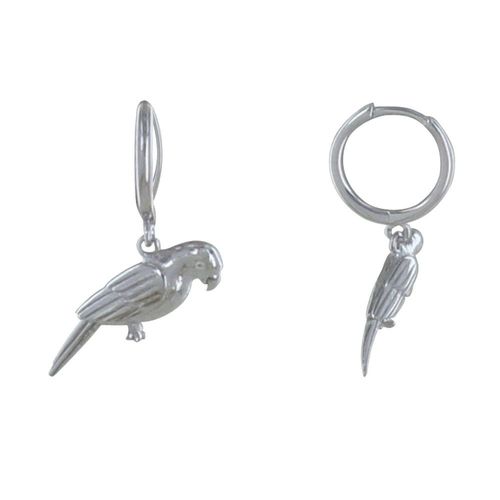 Les Poulettes Bijoux - Boucles D'oreilles Argent Rhodié Petites Créoles Et Perroquet