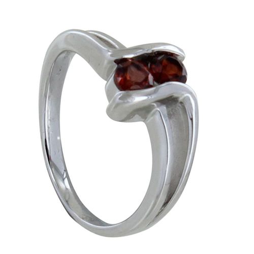 Les Poulettes Bijoux - Bague Argent Rhodié Double Grenat