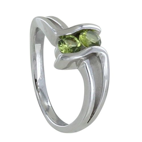 Les Poulettes Bijoux - Bague Argent Rhodié Double Péridot