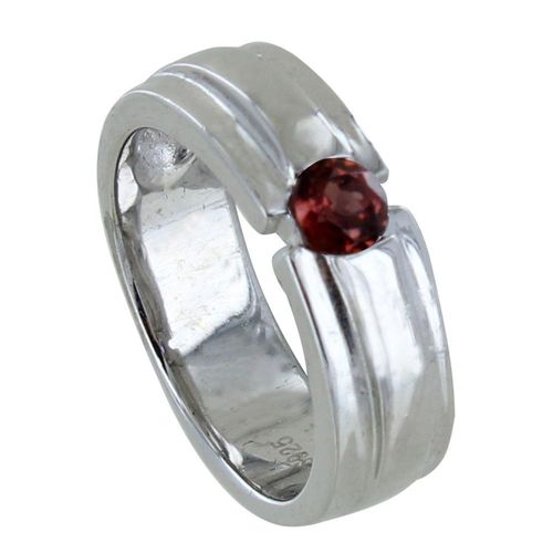 Les Poulettes Bijoux - Bague Argent Rhodié Large Grenat Rond