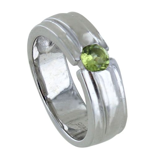 Les Poulettes Bijoux - Bague Argent Rhodié Large Péridot Rond