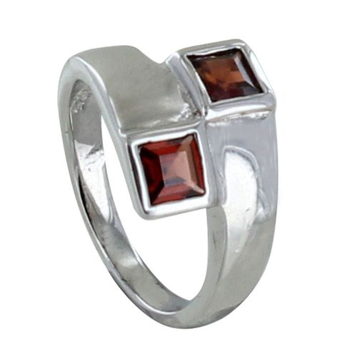 Les Poulettes Bijoux - Bague Argent Rhodié Toi Et Moi Carré Grenat