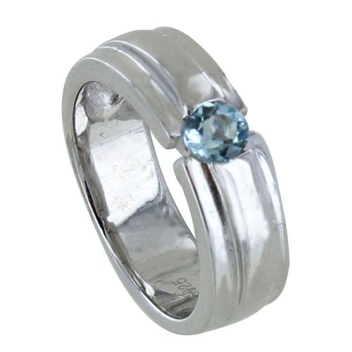 Les Poulettes Bijoux - Bague Argent Rhodié Large Topaze Ronde