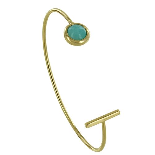 Les Poulettes Bijoux - Bracelet Demi Jonc Plaqué Or Barre Et Demi Perle D'amazonite