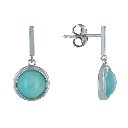 Les Poulettes Bijoux - Boucles D'oreilles Argent Rhodié Barre Et Demi Perle D'amazonite