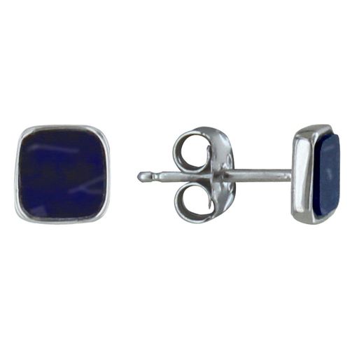 Les Poulettes Bijoux - Boucles D'oreilles Clous Argent Petit Carré De Sodalite