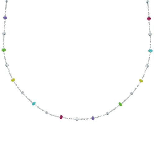 Les Poulettes Bijoux - Collier Argent Perles Émaillées Arc En Ciel Et Perles Argent