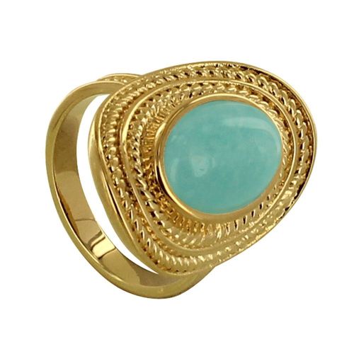 Les Poulettes Bijoux - Bague Plaqué Or Ovale Torsadé Et Sa Pierre D'amazonite
