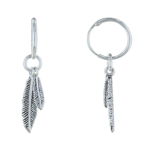Les Poulettes Bijoux - Boucles D'oreilles Mini Créoles Argent Et Deux Plumes