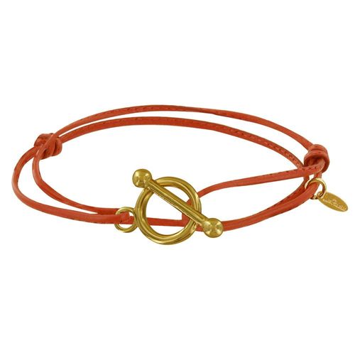 Les Poulettes Bijoux - Bracelet Double Tour Plaqué Or Fermoir T Et Lien En Cuir Coulissant