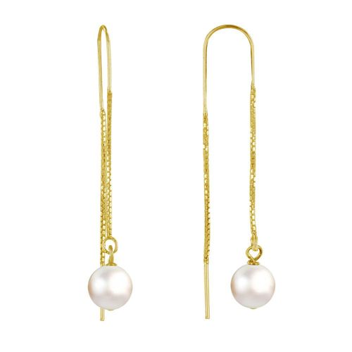 Les Poulettes Bijoux - Boucles D'oreilles Chainette Argent Doré Et Perles De Culture