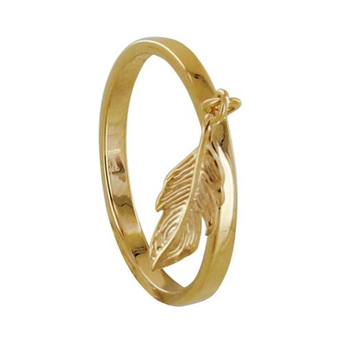 Les Poulettes Bijoux - Bague Plaqué Or Breloque Plume
