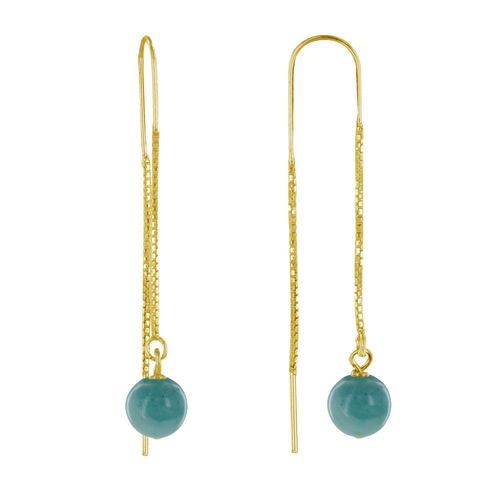Les Poulettes Bijoux - Boucles D'oreilles Chainette Argent Doré Et Perles D'amazonite