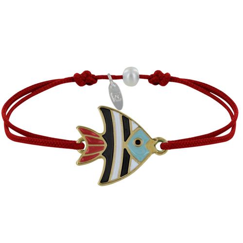 Les Poulettes Bijoux - Bracelet Lien Médaille En Laiton Poisson Émaillée Blanche Et Noire