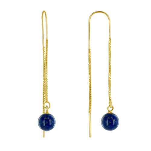 Les Poulettes Bijoux - Boucles D'oreilles Chainette Argent Doré Et Perles De Lapis Lazuli