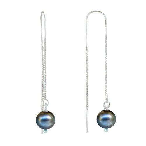 Les Poulettes Bijoux - Boucles D'oreilles Chainette Argent Et Perles De Culture