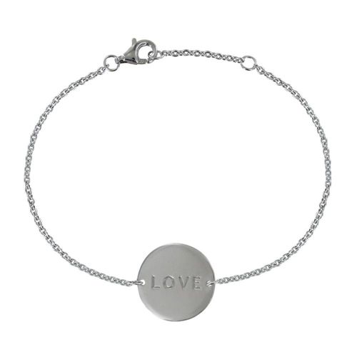 Les Poulettes Bijoux - Bracelet Argent Rhodié Médaille Ronde Love