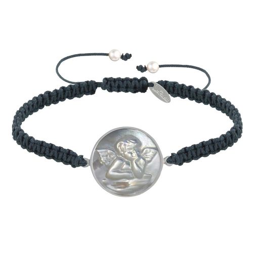 Les Poulettes Bijoux - Bracelet Lien Tréssé Médaille Ronde Argent Et Nacre Ange Raphaël