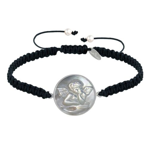 Les Poulettes Bijoux - Bracelet Lien Tréssé Médaille Ronde Argent Et Nacre Ange Raphaël