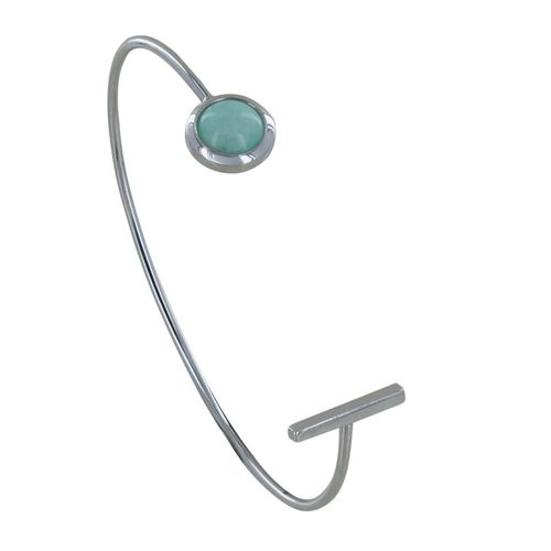 Les Poulettes Bijoux - Bracelet Demi Jonc Argent Rhodié Barre Et Demi Perle D'amazonite
