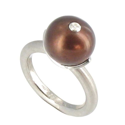 Les Poulettes Bijoux - Bague Argent Rhodié Perle De Culture 11 Mm Cuivrée Et Son Strass