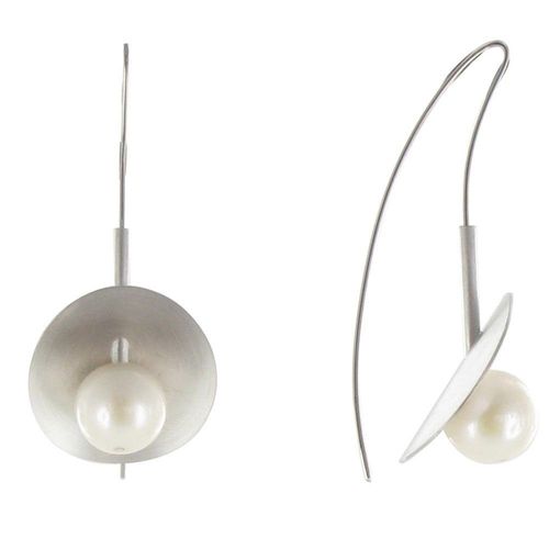Les Poulettes Bijoux - Boucles D'oreilles Argent Rhodié Nénuphars Et Sa Perle De Culture - Classics