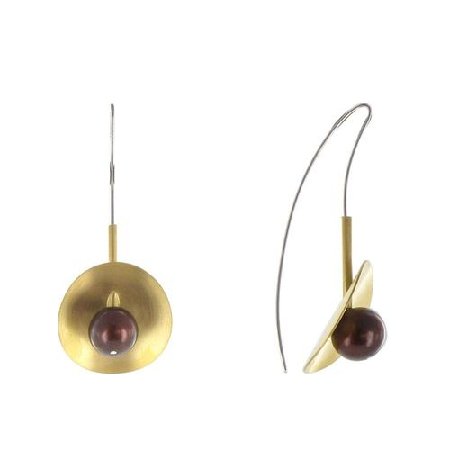 Les Poulettes Bijoux - Boucles D'oreilles Nénuphars Vermeil Et Sa Perle De Culture Cuivrée