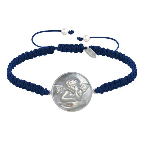 Les Poulettes Bijoux - Bracelet Lien Tréssé Médaille Ronde Argent Et Nacre Ange Raphaël