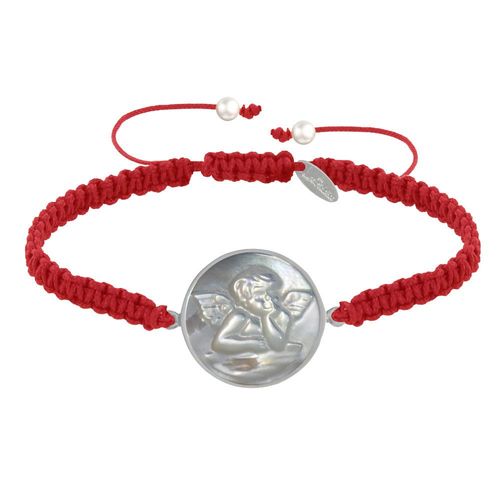 Les Poulettes Bijoux - Bracelet Lien Tréssé Médaille Ronde Argent Et Nacre Ange Raphaël