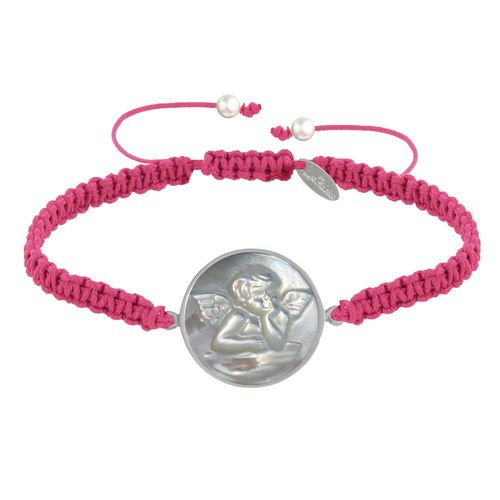 Les Poulettes Bijoux - Bracelet Lien Tréssé Médaille Ronde Argent Et Nacre Ange Raphaël