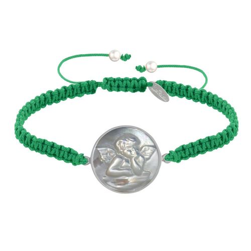 Les Poulettes Bijoux - Bracelet Lien Tréssé Médaille Ronde Argent Et Nacre Ange Raphaël