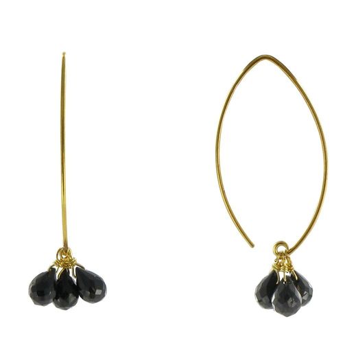 Les Poulettes Bijoux - Boucles D'oreilles Argent Doré 3 Gouttes Facettées D'onyx Noir