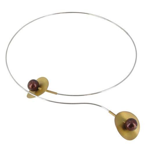 Les Poulettes Bijoux - Collier Ras De Cou Argent 2 Nénuphars Vermeil Perle Cuivrée