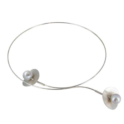 Les Poulettes Bijoux - Collier Ras De Cou Argent 2 Nénuphars Brossés Perles - Classics