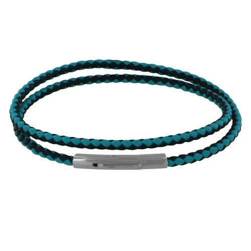 Les Poulettes Bijoux - Bracelet Homme Double Tour Bicolore Cuir Tréssé Rond Pour Poignet 19cm